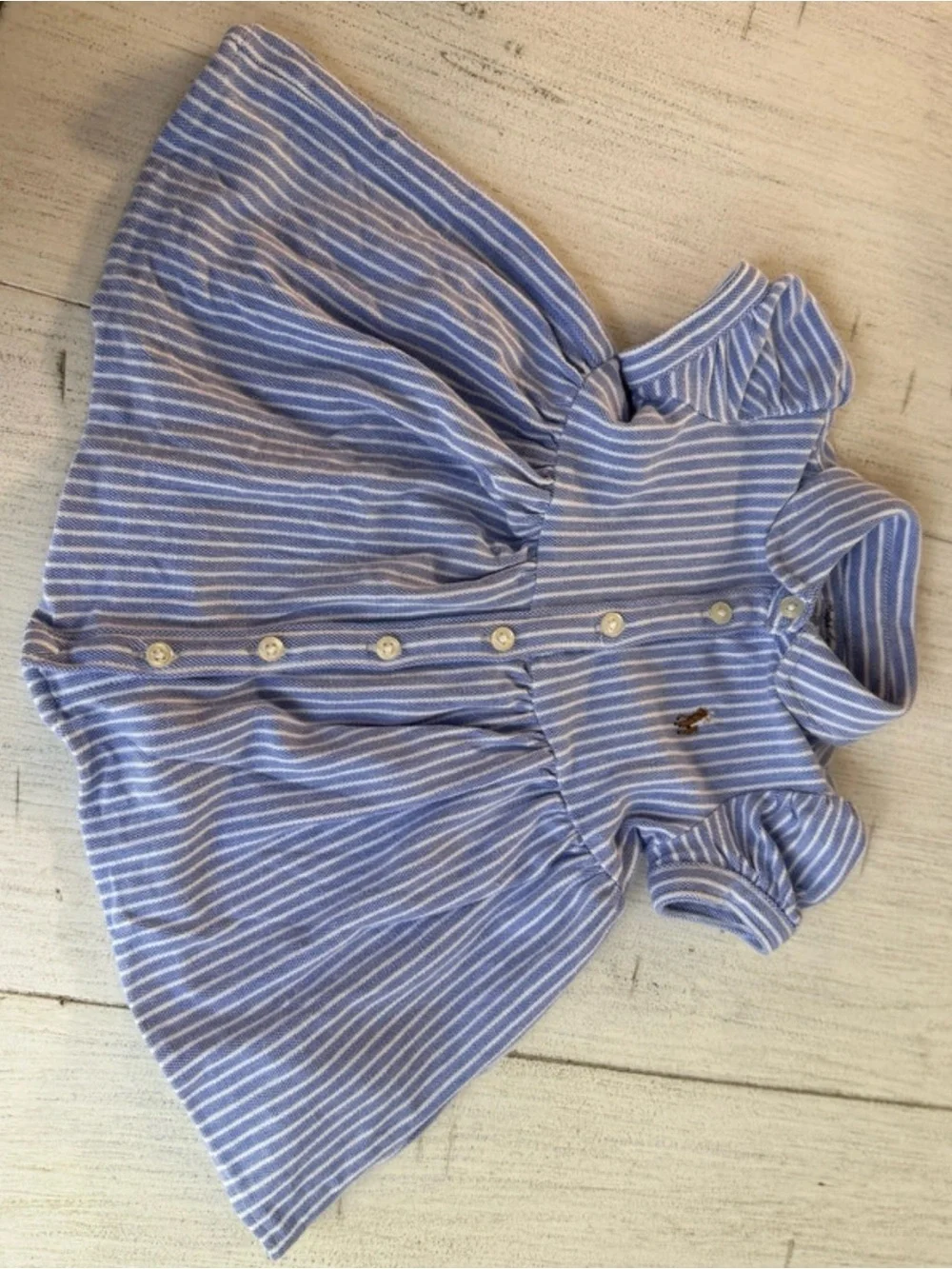 Ralph Lauren Blue and White Striped Cotton Baby Dress with Bloomers
